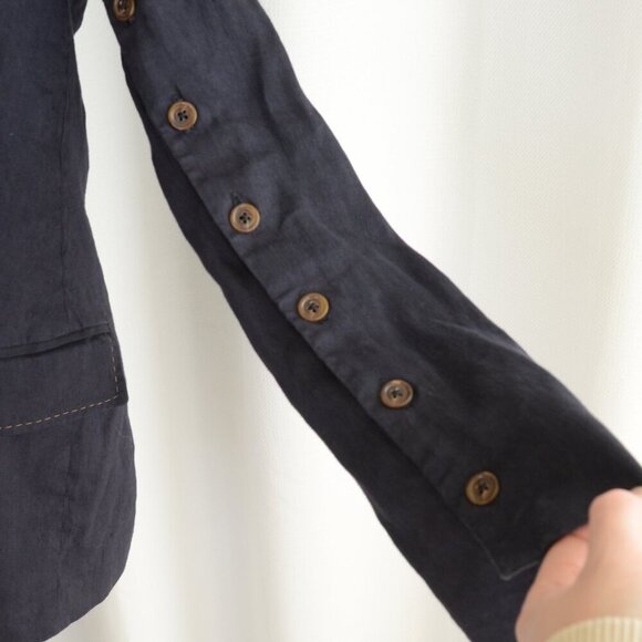 ARJE Nora Linen Blazer Navy Button Sleeves Sz XS - Picture 5 of 10